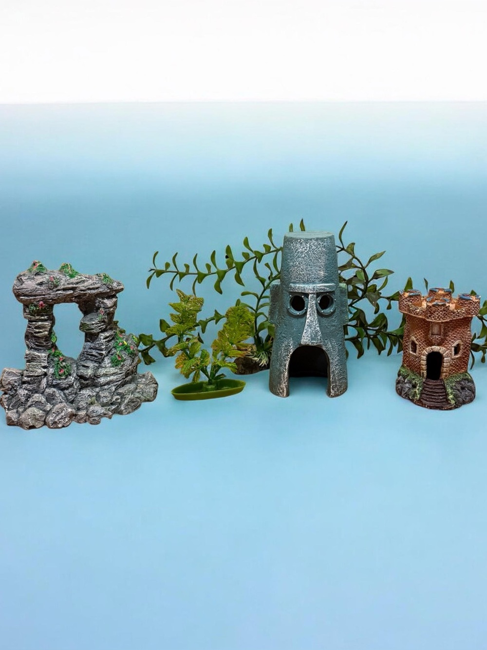 5pc Fish Tank Decor Decoration Accessories Squidward House Plants